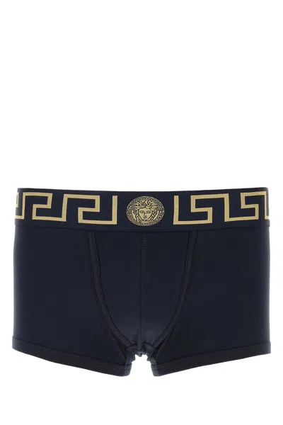 Versace Navy Blue Stretch Cotton Boxer In Black