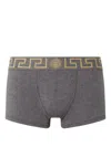 Versace Logo Stretch-cotton Boxer Briefs In Gray