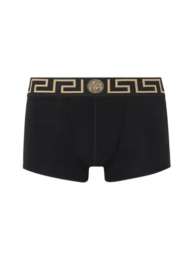 Versace Boxer Shorts With Greek In Black