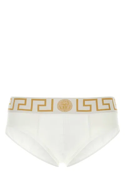 Versace White Stretch Cotton Brief In Neutrals