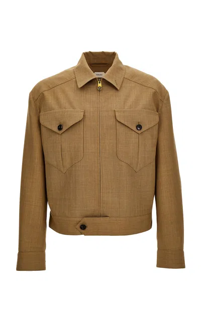 Versace Boxy Dry-hand Wool Jacket In Brown