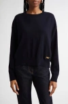 Versace Boxy Medusa Detail Virgin Wool Blend Crewneck Sweater In Ink Blue
