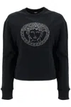 Versace Women's Sweatshirt Medusa With Crystal And Lurex Embroidery Yd Cotton Fleece