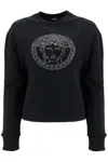 Versace Women's Sweatshirt Medusa With Crystal And Lurex Embroidery Yd Cotton Fleece In Black
