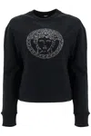 Versace Women's Sweatshirt Medusa With Crystal And Lurex Embroidery Yd Cotton Fleece In Black