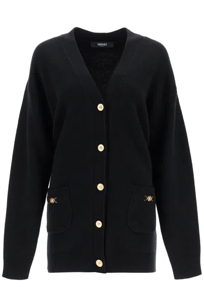 Versace Boxy Wool And Cashmere Cardigan Women In Black