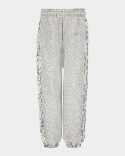 Versace Kids' Boy's Barocco Embroidered-logo Sweatpants In Gray