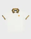 Versace Kids' Boy's Barocco-print Polo Shirt In Whiteblackgoldgold