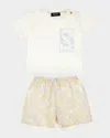 Versace Boy's Barocco-print Two-piece Set In White Newborn Blue Bone