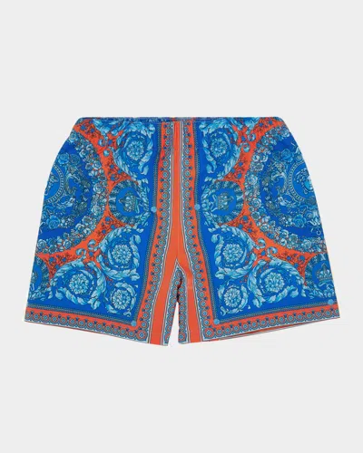 Versace Kids' Boy's Barocco Swim Shorts In Blue