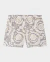 Versace Barocco-print Silk Shorts In Concrete Bone