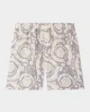 Versace Boy's Barocco Swim Shorts In Concrete Bone
