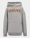 Versace Boy's Bicolor Logo-print Hoodie In Gray