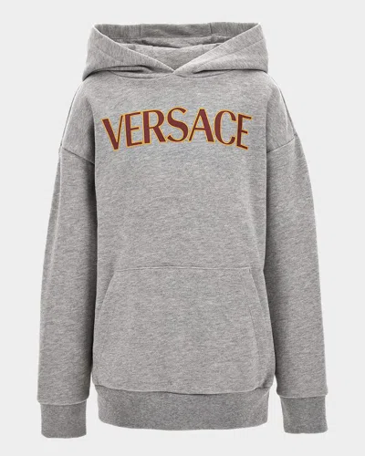 Versace Kids' Boy's Bicolor Logo-print Hoodie In Gray