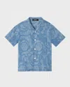 VERSACE BOY'S CHAMBRAY BAROCCO-PRINT SHIRT