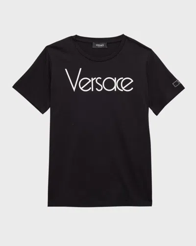 Versace Kids' Boy's Classic Logo-print T-shirt In Black/white