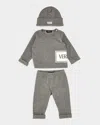 Versace Boy's Damier Logo-print 3-piece Set In Grey/melange/white