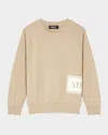 Versace Boy's Damier Logo-print Sweatshirt In Sand Castle White