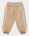 Versace Boy's Embroidered Greca-print Fleece Sweatpants In Neutral