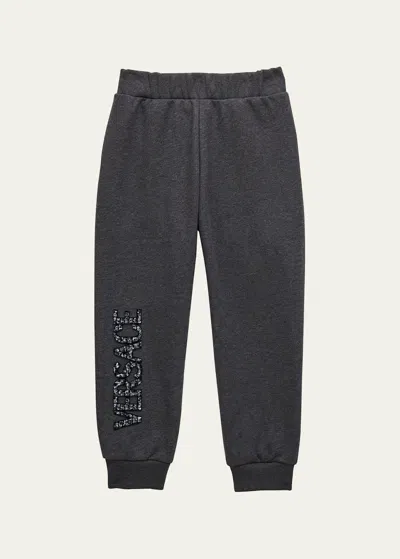 Versace Kids' Boy's Embroidered Logo-print Sweatpants In Gray