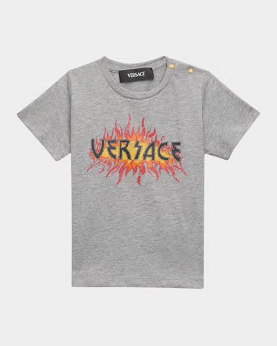 Versace Kids' Boy's Fire Logo-print Cotton Jersey T-shirt In Gray/melange/multi