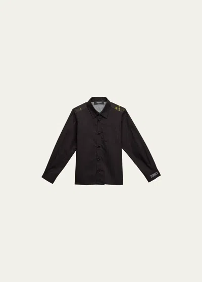 Versace Kids' Boy's Graphic Button Down Shirt In Black