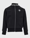 Versace Boy's Greca Trim Collared Jacket In Black/white