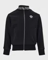 Versace Boy's Greca Trim Collared Jacket In Black/white