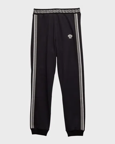 Versace Kids' Little Boy's & Boy's Striped Fleece Sweatpants In Black