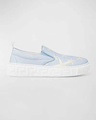 Versace Boy's La Vacanza Leather Sneakers, Kids In Blue Hydrangea