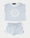 Versace Boy's Logo-print Fleece Top & Shorts Set In Blue