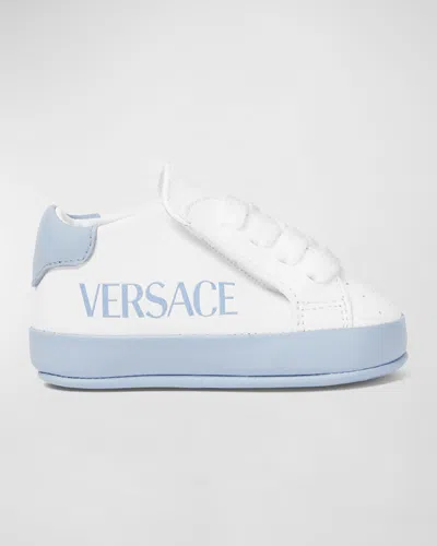 Versace Kids' Boy's Logo-print Leather Pre-walkers, Newborn-12m In White