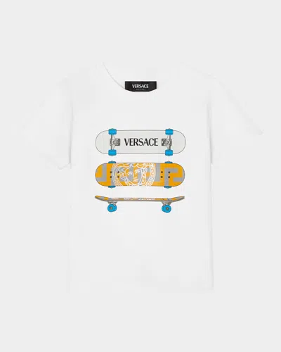 Versace Kids' Boy's Logo-print Skate Graphic T-shirt In White Multi
