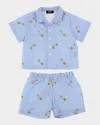 Versace Boy's Striped Medusa Pin Poplin Top & Bottom Set In Blue