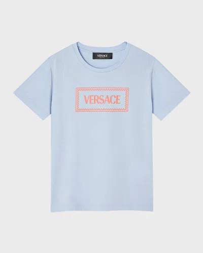 Versace Kids' Logo-print Jersey T-shirt In Sky/coral
