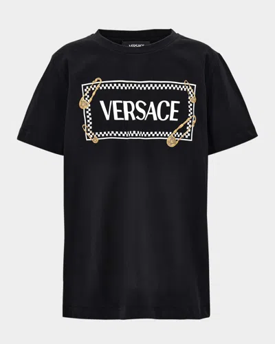Versace Kids' Boy's Vintage Inspired Logo-print T-shirt In Black