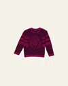 Versace Kids' Boy's Wool Knit Greca-print Sweater In Fuchsiablack