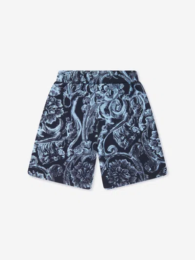 Versace Kids' Boys Barocco Print Shorts In Blue