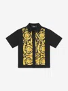 Versace Barocco-print Short-sleeve Shirt In Black