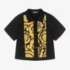 Versace Boys Black & Gold Barocco Jersey Shirt In Black