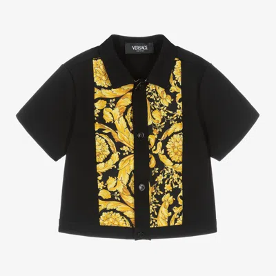 Versace Babies' Barocco-print Panelled Shirt In Black