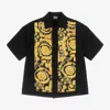 Versace Boys Black & Gold Barocco Jersey Shirt In Black