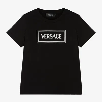 Versace Kids' Boys Black Cotton T-shirt In Burgundy