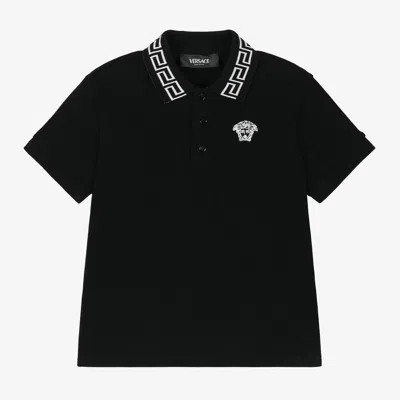 Versace Kids' Boys Black Greca Cotton Polo Shirt