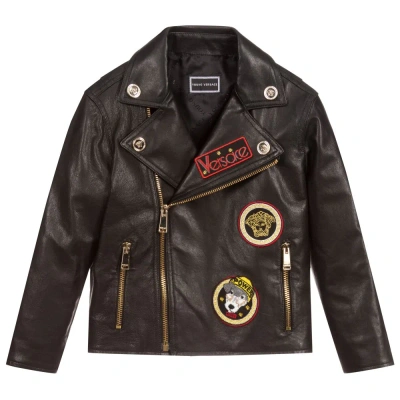 Versace Kids' Boys Black Leather Biker Jacket