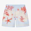 VERSACE BOYS BLUE BAROCCO SEA PRINT SILK SHORTS