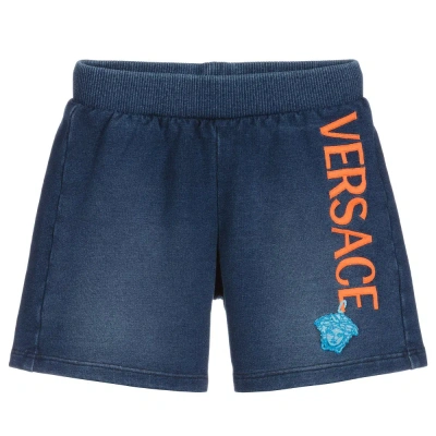 Versace Babies' Boys Blue Cotton Jersey Logo Shorts