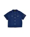 Versace Boys' Cotton Dyed Broad Cloth Shirt - Little Kid, Big Kid In Blue