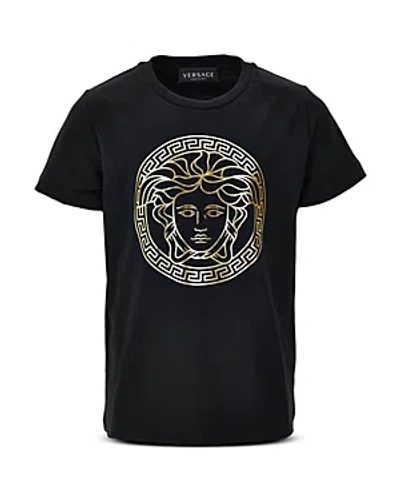 Versace Boys' Cotton Jersey Medusa Logo Tee - Big Kid In Black+gold