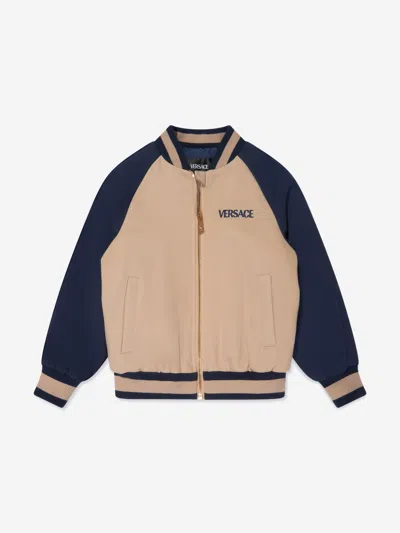 Versace Kids' Boys Embroidered Logo Bomber Jacket In Beige